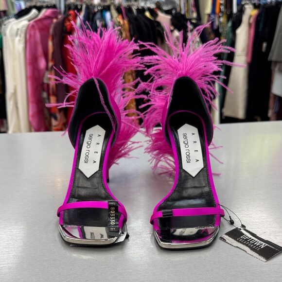 Sergio Rossi Vibrant Pink Feather Heels - Picture 1 of 6